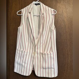 Express White Sleeveless Blazer Vest with Red Pinstripes